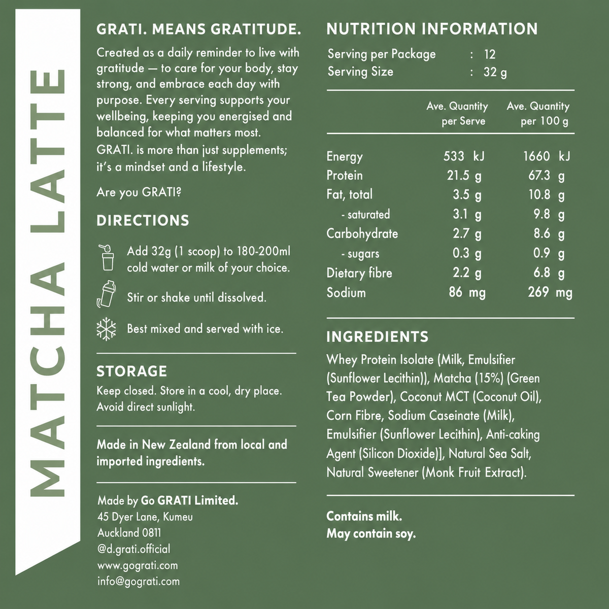 Grati Matcha Latte Protein