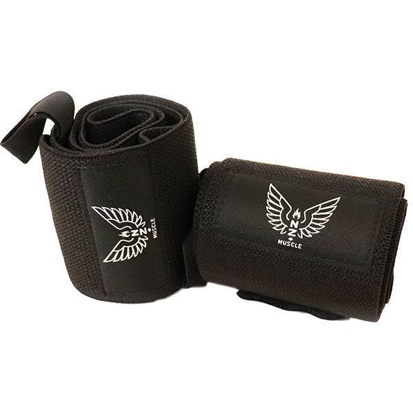 NZ Muscle Wrist Wraps, Black - Elastic/Velcro